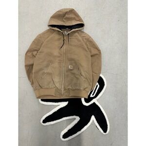 Carhartt Tan Canvas Zip Up Hooded Work Jacket Mens‎ Size L